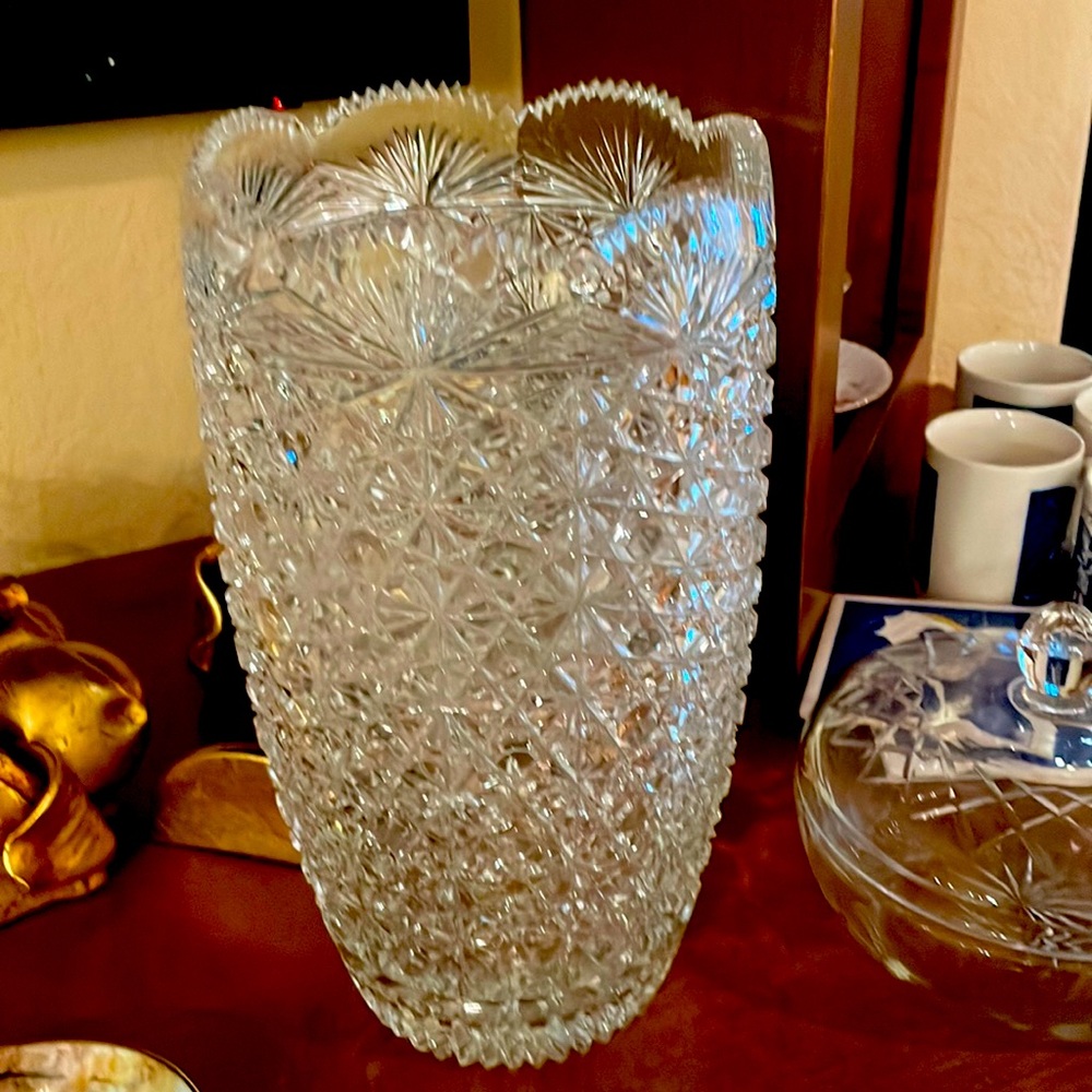 Vintage crystal vase. 12” tall